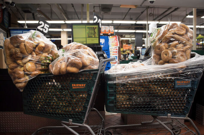 Fairway has carts of bread waiting for us upon arrival.